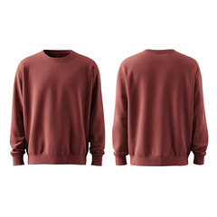 Front and back view of a plain, maroon sweatshirt
