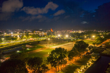 Aerial view of Hue Citadel and view of Hue city, Vietnam. Imperial Royal Palace of Nguyen dynasty.