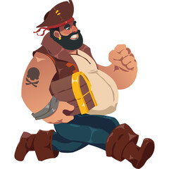 Pixelated Pirate Character Running With Skull Tattoo and Bandana Detailed 8-bit Artwork