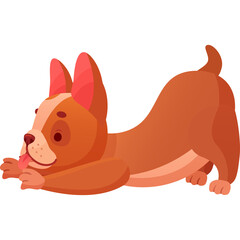 Playful brown cartoon dog with tongue sticking out in a playful pose on a transparent background