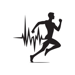 heartbeat line morphing into runner vector silhouette clip art logo design illustration