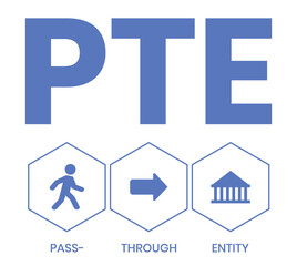 PTE, Pass-Through Entity acronym. Concept with keywords, people and icons. Flat vector illustration. Isolated on white background.