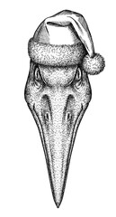 Vintage engraving christmas isolated pterosaur set illustration pterodactylus ink santa costume sketch. Flying dinosaur background silhouette Jurassic new year hat art. Hand drawn image