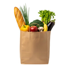 Grocery shopping bag filled with fresh healthy food and vegetables
