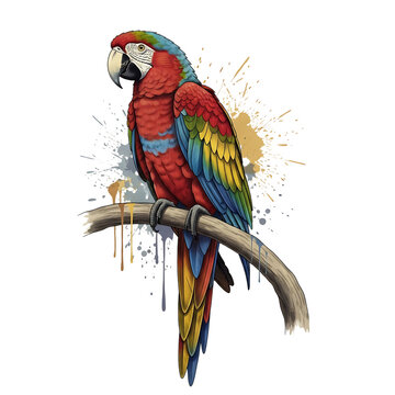 Vibrant Macaw Parrot Perched on a Branch with Splashes of Color