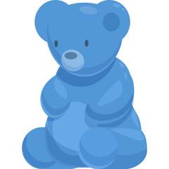 Blue Gummy Bear Candy Sitting Shape Icon with Transparent Background and Subtle Pixelation Detail