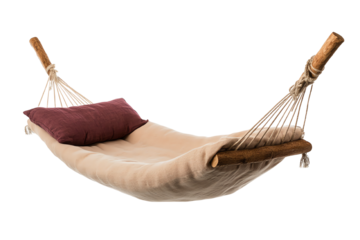 A cozy hammock with soft pillows, perfect for relaxing and enjoying outdoor leisure time.
