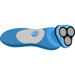 Blue Electric Razor with Three Rotary Heads on a Transparent Background