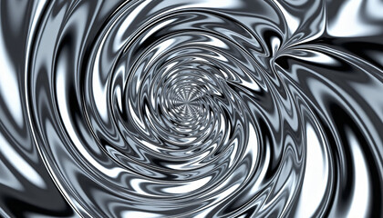 Full-frame abstract chrome spiral flow texture continuous reflective curved lines modern metallic symmetry design