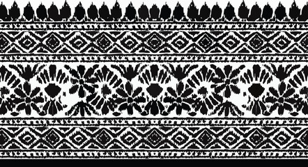 abstract seamless ikat border design. lace digital border art. seamless pattern with floral pixel border design. hand painted traditional seamless pattern floral border design. ikat print.