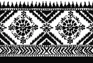 abstract seamless ikat border design. lace digital border art. seamless pattern with floral pixel border design. hand painted traditional seamless pattern floral border design. ikat print.