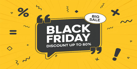 Black Friday Sale Banner: Explosive Yellow Discount Ad for E-commerce & Retail Promotions with 'BIG SALE' and 'DISCOUNT UP TO 80%' Text