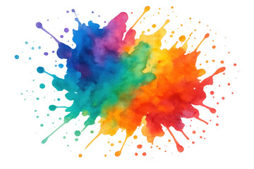Fototapeta premium Vibrant watercolor paint explosion creating a dynamic abstract rainbow splash on transparent background