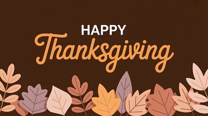 Obraz premium Happy thanksgiving greeting card with colorful autumn leaves on brown background