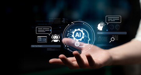 A user interface for a generative AI application. The platform allows users to enter prompts, engage in chatbot conversations, and generate new creative or analytical content. Fermion