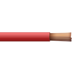 Realistic red insulated electrical power coaxial cable end with visible copper wire strands against a clean white background isolated 3D rendering