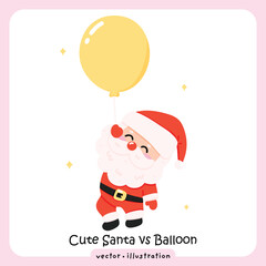 Cute Santa Claus Holding Balloon – Whimsical Christmas Holiday Illustration Vector Santa Pastel Christmas