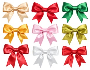 Collection of colorful, satin bows, isolated on white
