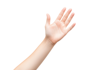 Open hand gesture, perfect for expressing welcome or greeting, isolated on a white background.