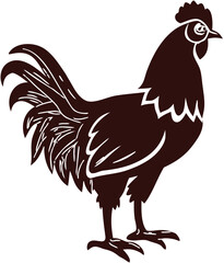 Hen, rooster outline vector, ideal for food branding, barnyard posters, and pet shop designs.