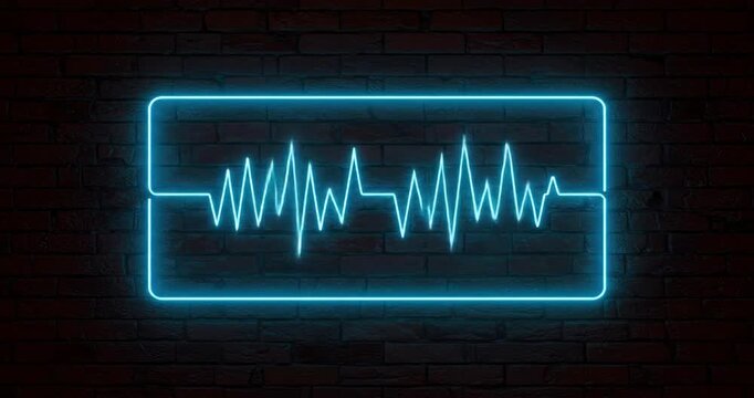 neon blue sound wave graphic inside a stylized razor blade shape against a dark brick wall background.