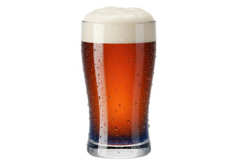 Refreshing amber beer with thick foam in a tall glass isolated, thirst-quenching beverage for pubs and restaurants
