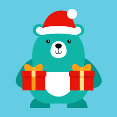 Christmas Bear with Santa Hat – Festive Holiday Vector Illustration