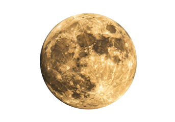 Detailed full moon PNG isolated on transparent background, celestial body with craters and lunar surface for astronomy and space exploration