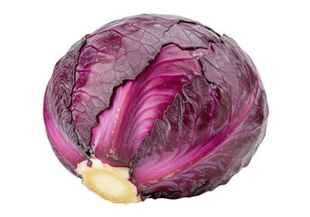 Vibrant red cabbage isolated on transparent background, fresh whole vegetable for healthy eating and vegetarian recipes