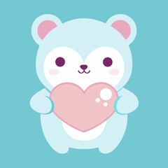 Kawaii Baby Bear Holding Heart – Cute Cartoon Animal Vector for Kids
