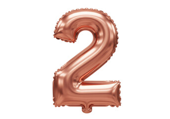 Rose gold number 2 balloon isolated PNG, metallic foil party decoration for birthday or anniversary on transparent background