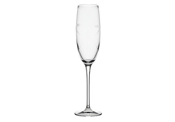 Elegant crystal champagne flute isolated on transparent background, tall stem glassware for...