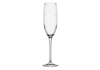 Elegant crystal champagne flute isolated on transparent background, tall stem glassware for celebrations and special occasions