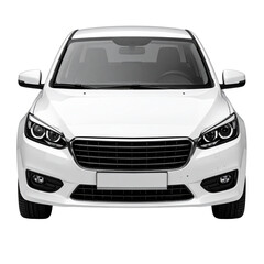 Sleek Car in Focus: Front view of a brand new, white car, showcasing its modern design and streamlined structure. Perfect for automotive themes and transport projects.