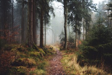 Misty forest pathway symbolizing reflection, mystery, and personal journey.