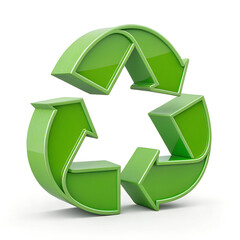 Fototapeta premium 3D Green Circular Arrows Icon Representing Recycling and Refresh Symbol Isolated on White,Bright Green 3D Recycling Loop with Three Arrows – Eco Concept Illustration