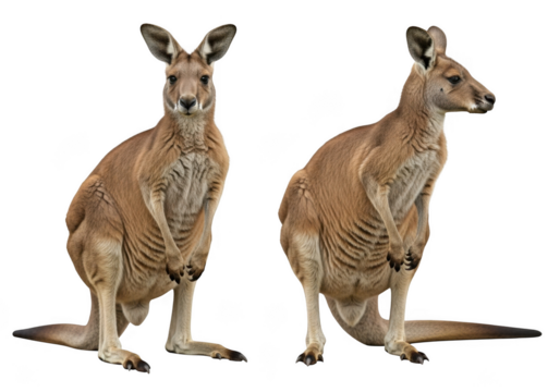 High resolution two kangaroo illustration, australian wildlife animal, mammal, marsupial, fauna, joey, pouch, vector, graphic isolated on transparent background