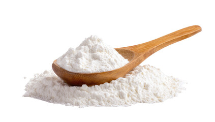 Wooden spoon full of white flour