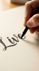 Hand lettering the word Live with a black marker.