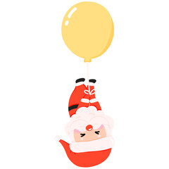 Cute Kawaii Santa with Balloon Pastel Christmas Transparent Background