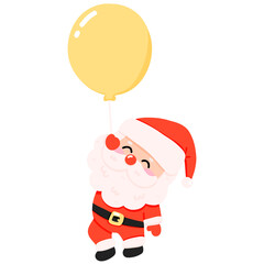 Cute Kawaii Santa with Balloon Pastel Christmas Transparent Background