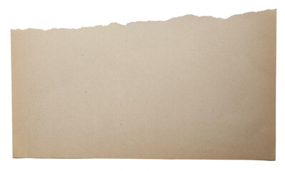 Torn piece of brown paper with rough edge isolated on white background. Vintage texture for design and scrapbooking.