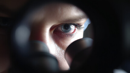 Scientist Looking Through Microscope Sees Own Reflection