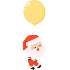 Cute Kawaii Santa with Balloon Pastel Christmas Transparent Background
