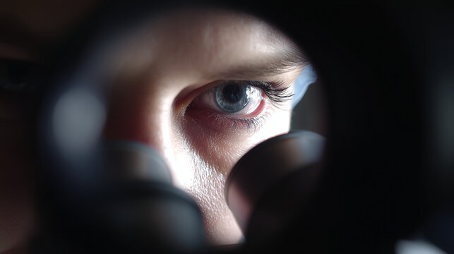 Scientist Looking Through Microscope Sees Own Reflection