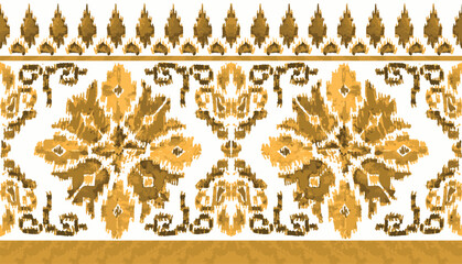 abstract seamless hand drawn ethnic embroidery golden ikat border design. traditional mughal border. azetec pattern border design. Geometric Vector Textile Border Design. golden ikat design.