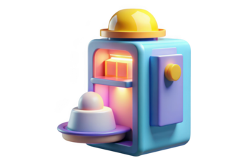 3d cartoon candy dispenser machine illustration, gumball vending machine, sweet treat, fun design, isolated on transparent background