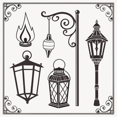 Vector art of vintage street lanterns set