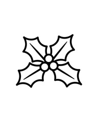Christmas Holly Leaves and Berries Outline Vector Illustration