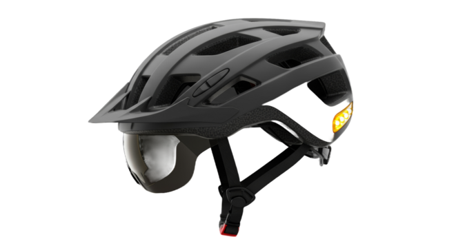 High tech Bicycle Helmet with Integrated Safety Lights and Sun Visor